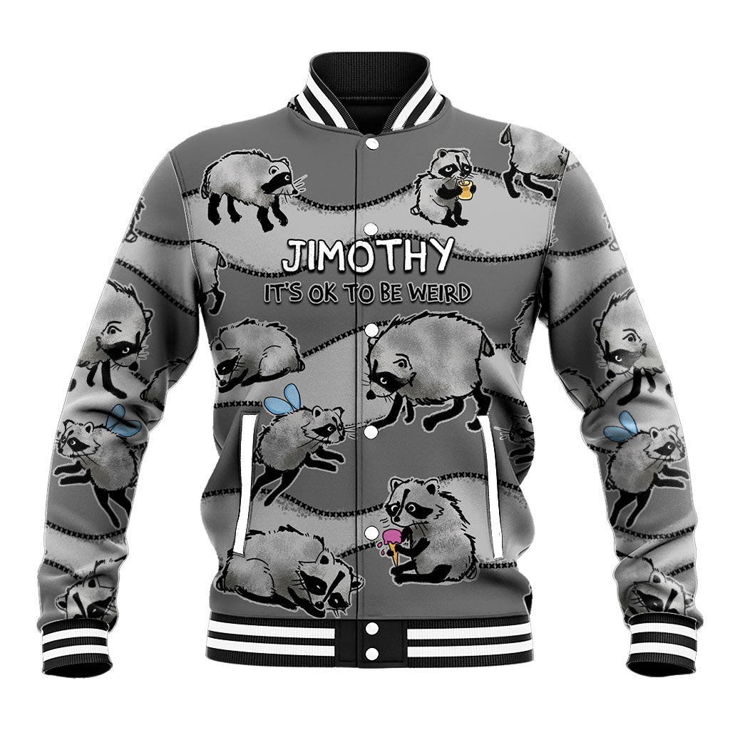 Jimothy The Raccoon Baseball Jacket It's Ok To Be Weird Raccoons Cute Sketch Pattern