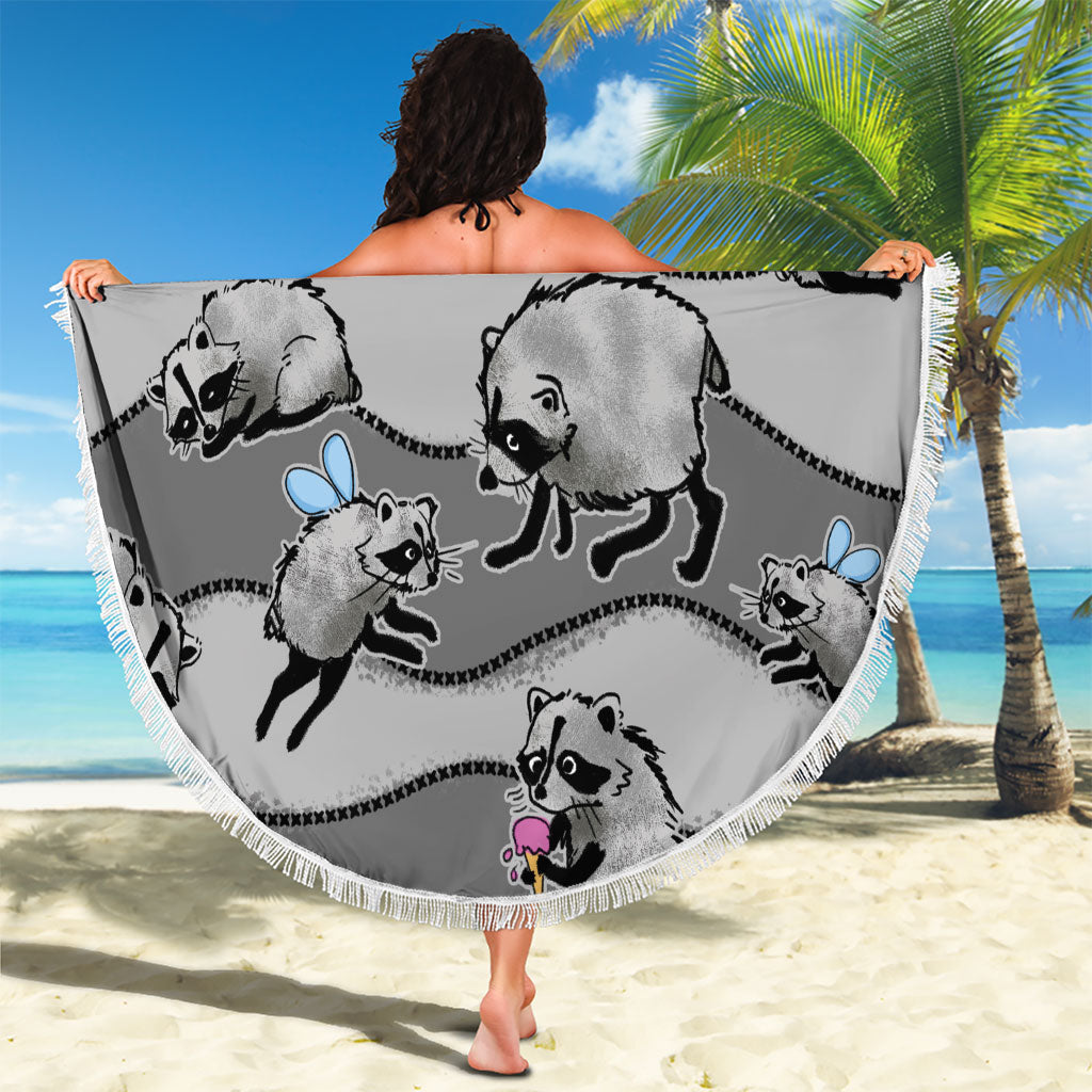 Jimothy The Raccoon Beach Blanket It's Ok To Be Weird Raccoons Cute Sketch Pattern