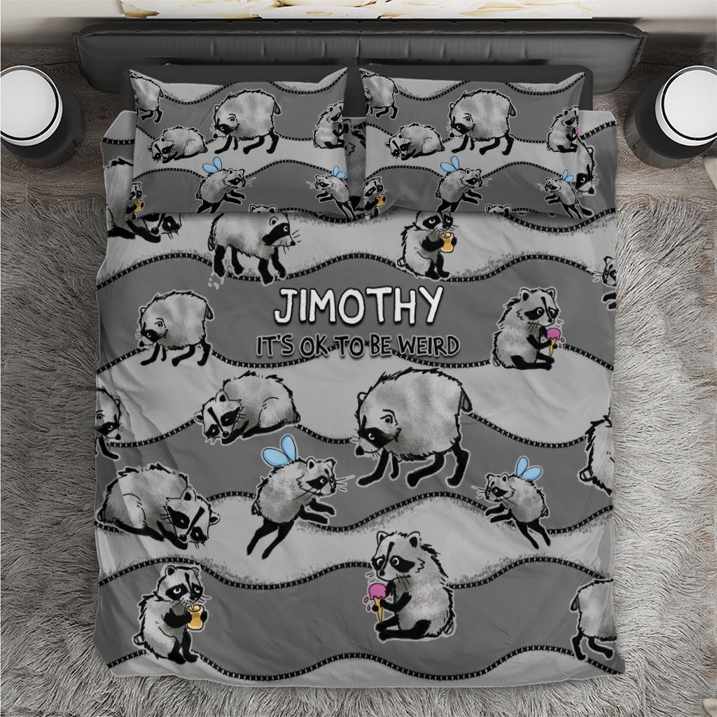 Jimothy The Raccoon Bedding Set It's Ok To Be Weird Raccoons Cute Sketch Pattern