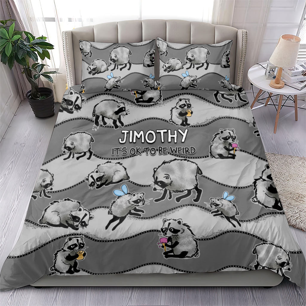 Jimothy The Raccoon Bedding Set It's Ok To Be Weird Raccoons Cute Sketch Pattern