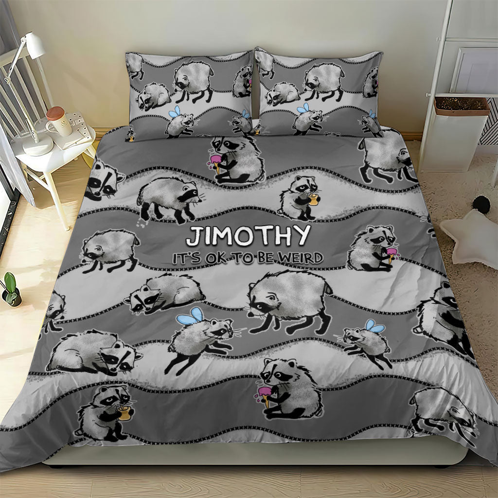 Jimothy The Raccoon Bedding Set It's Ok To Be Weird Raccoons Cute Sketch Pattern