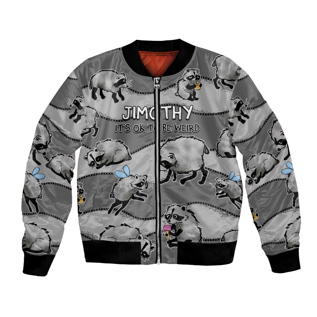 Jimothy The Raccoon Bomber Jacket It's Ok To Be Weird Raccoons Cute Sketch Pattern