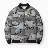 Jimothy The Raccoon Bomber Puffer Jacket It's Ok To Be Weird Raccoons Cute Sketch Pattern