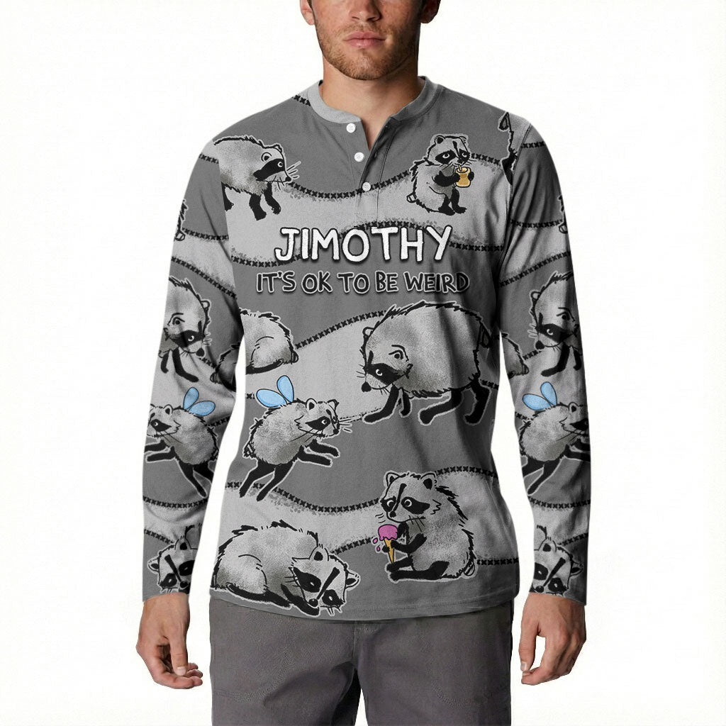 Jimothy The Raccoon Button Sweatshirt It's Ok To Be Weird Raccoons Cute Sketch Pattern