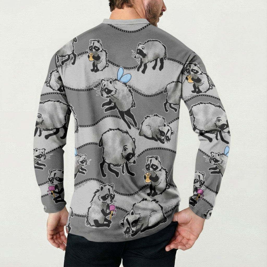 Jimothy The Raccoon Button Sweatshirt It's Ok To Be Weird Raccoons Cute Sketch Pattern