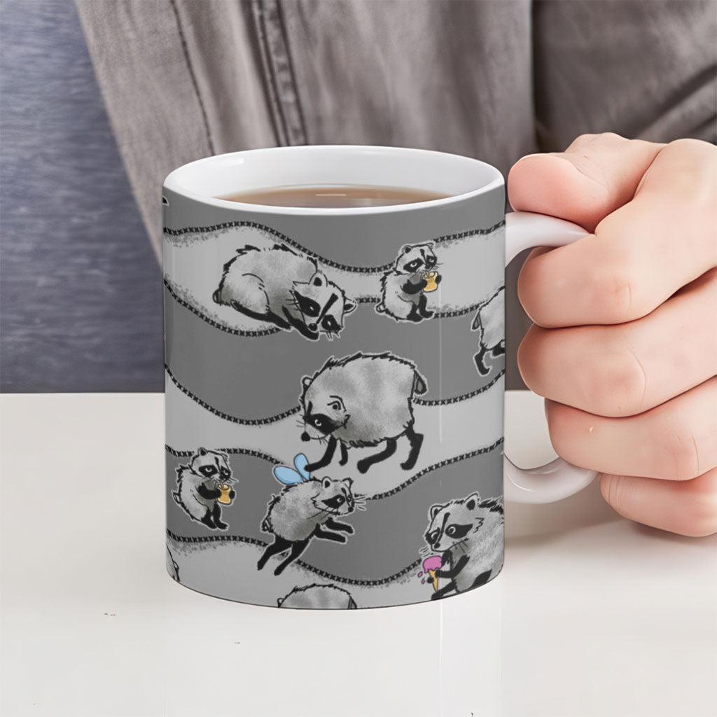 Jimothy The Raccoon Ceramic Mug It's Ok To Be Weird Raccoons Cute Sketch Pattern