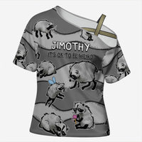 Jimothy The Raccoon Cross Shoulder Shirt It's Ok To Be Weird Raccoons Cute Sketch Pattern
