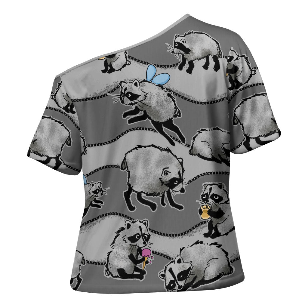 Jimothy The Raccoon Cross Shoulder Shirt It's Ok To Be Weird Raccoons Cute Sketch Pattern