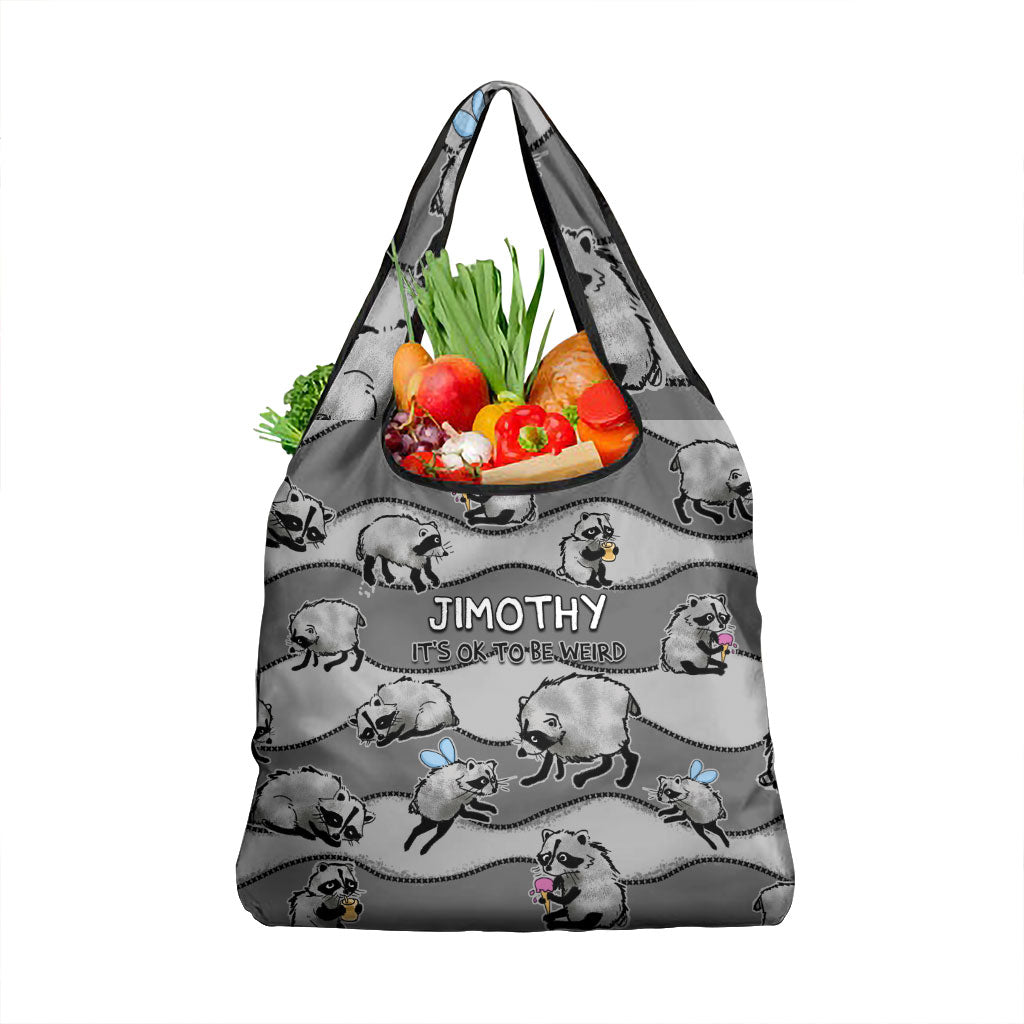 Jimothy The Raccoon Grocery Bag It's Ok To Be Weird Raccoons Cute Sketch Pattern