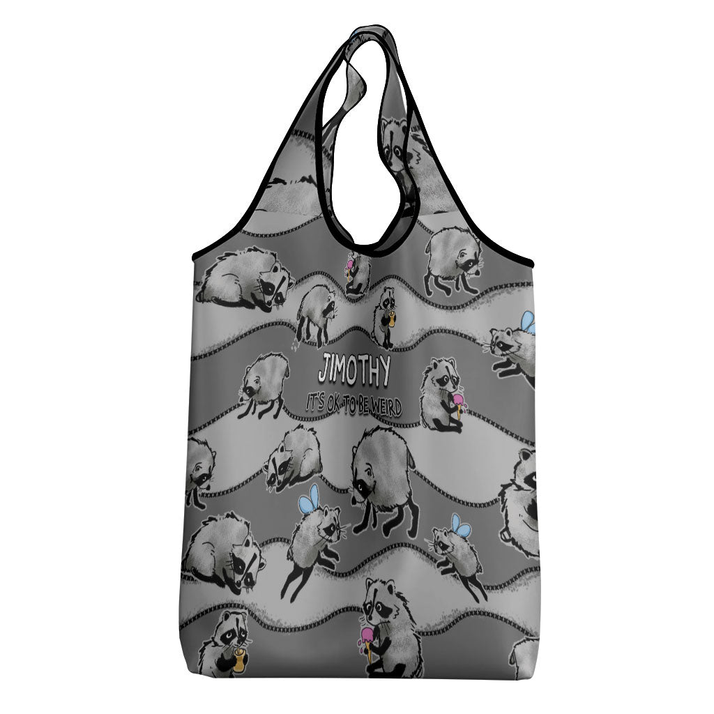 Jimothy The Raccoon Grocery Bag It's Ok To Be Weird Raccoons Cute Sketch Pattern