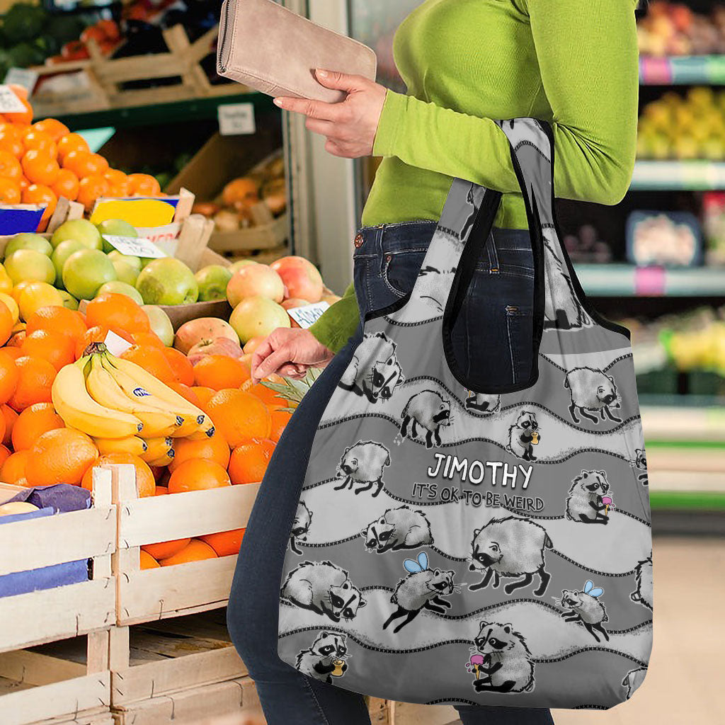 Jimothy The Raccoon Grocery Bag It's Ok To Be Weird Raccoons Cute Sketch Pattern