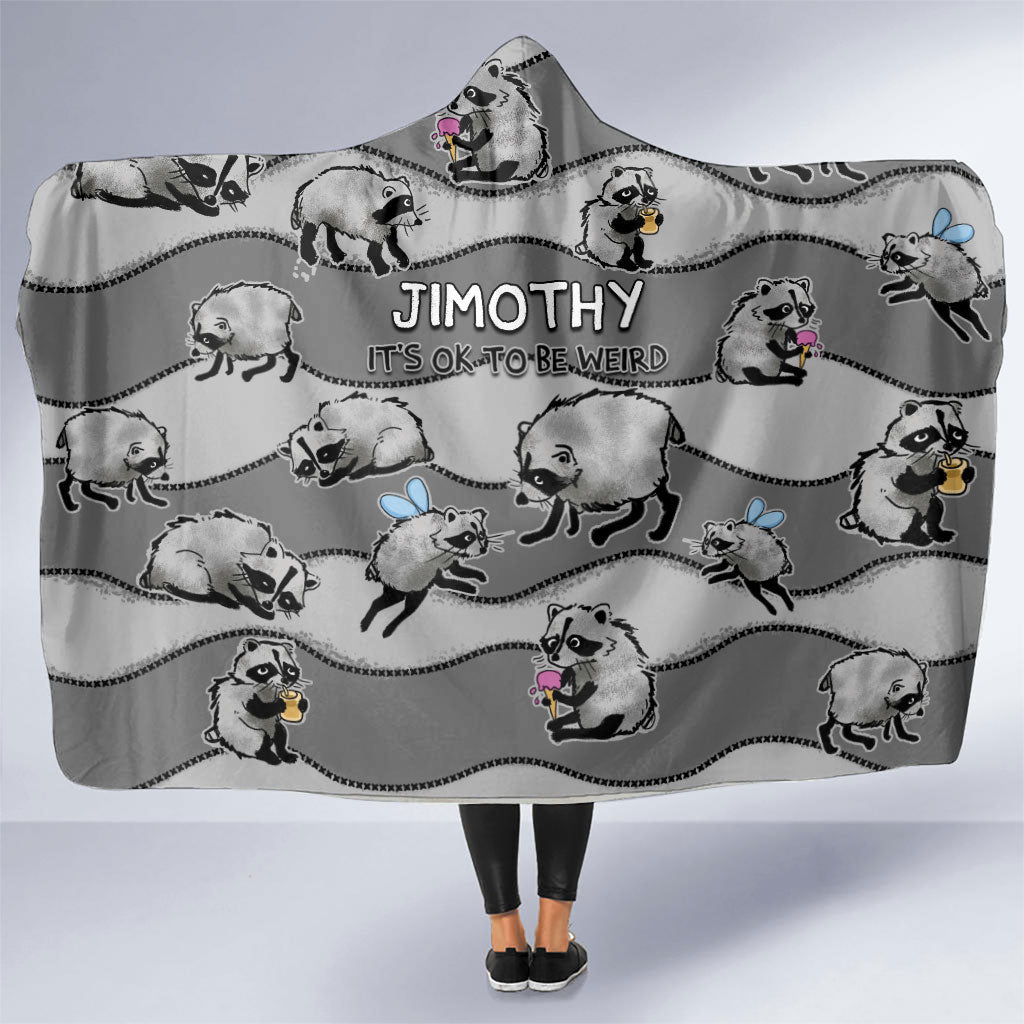Jimothy The Raccoon Hooded Blanket It's Ok To Be Weird Raccoons Cute Sketch Pattern