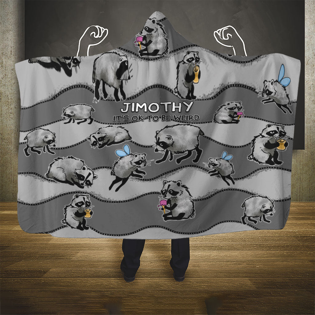 Jimothy The Raccoon Hooded Blanket It's Ok To Be Weird Raccoons Cute Sketch Pattern