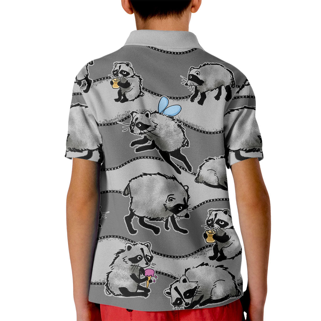 Jimothy The Raccoon Kid Polo Shirt It's Ok To Be Weird Raccoons Cute Sketch Pattern