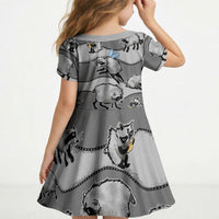 Jimothy The Raccoon Kid Short Sleeve Dress It's Ok To Be Weird Raccoons Cute Sketch Pattern