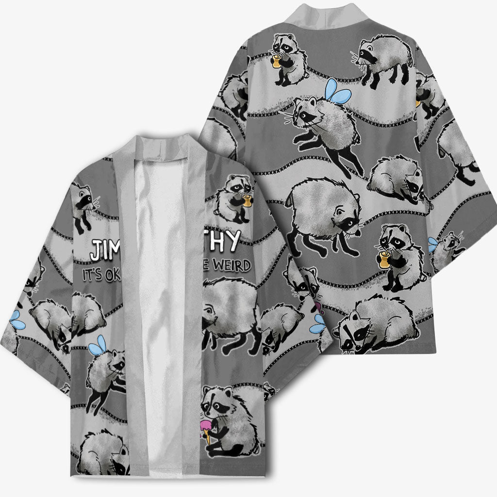 Jimothy The Raccoon Kimono It's Ok To Be Weird Raccoons Cute Sketch Pattern