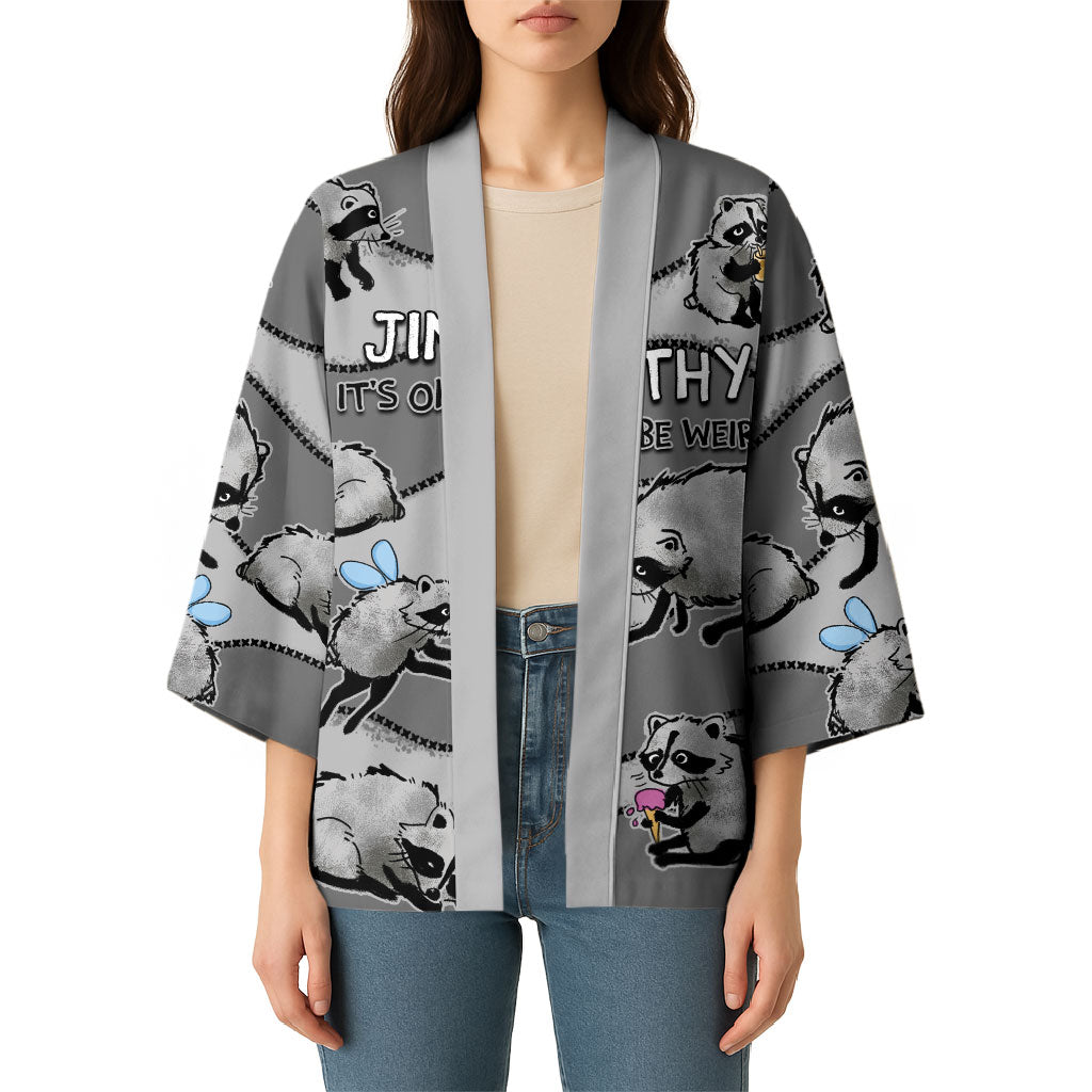 Jimothy The Raccoon Kimono It's Ok To Be Weird Raccoons Cute Sketch Pattern