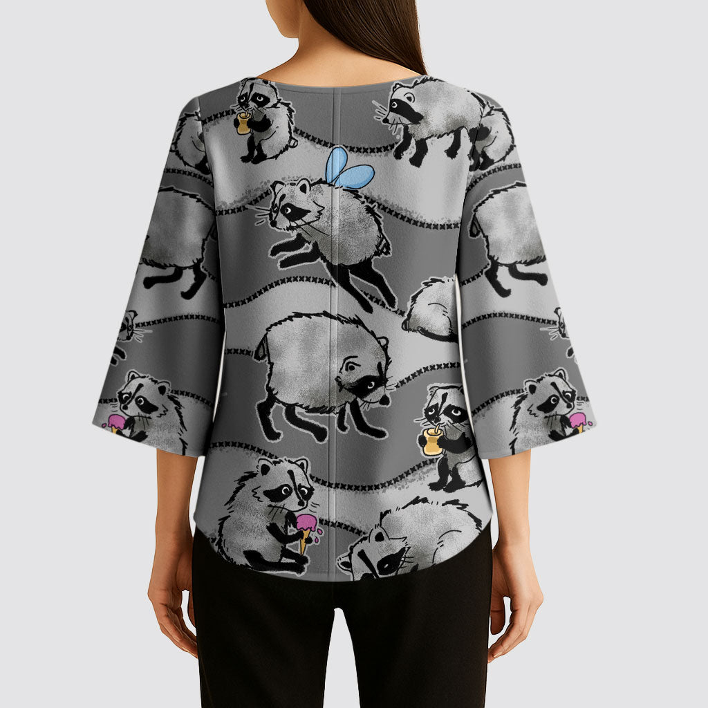 Jimothy The Raccoon Kimono Sleeve Blouse It's Ok To Be Weird Raccoons Cute Sketch Pattern