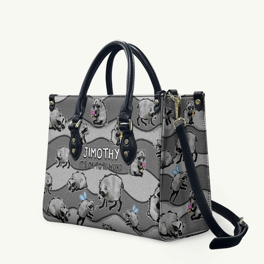 Jimothy The Raccoon Leather Bag It's Ok To Be Weird Raccoons Cute Sketch Pattern