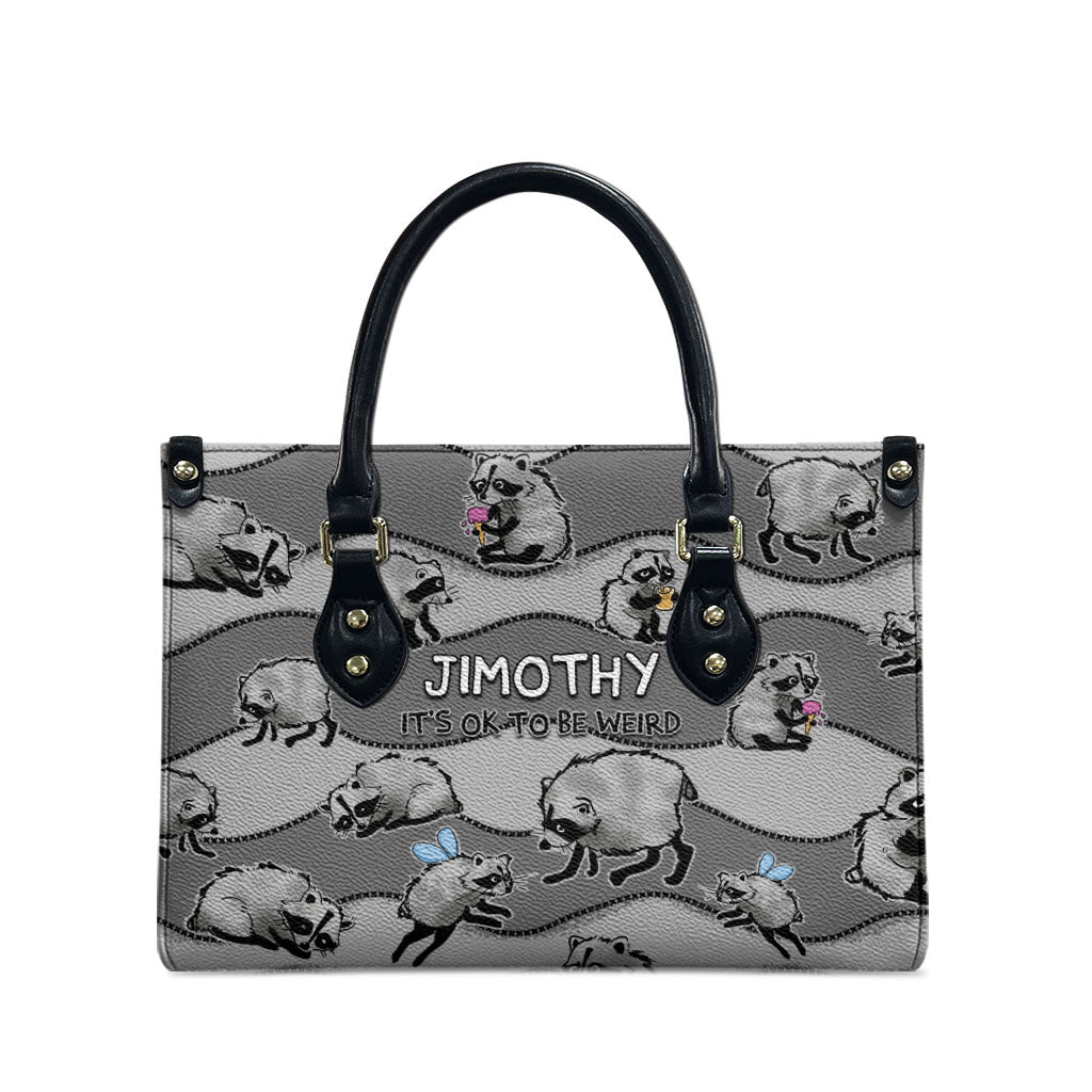 Jimothy The Raccoon Leather Bag It's Ok To Be Weird Raccoons Cute Sketch Pattern