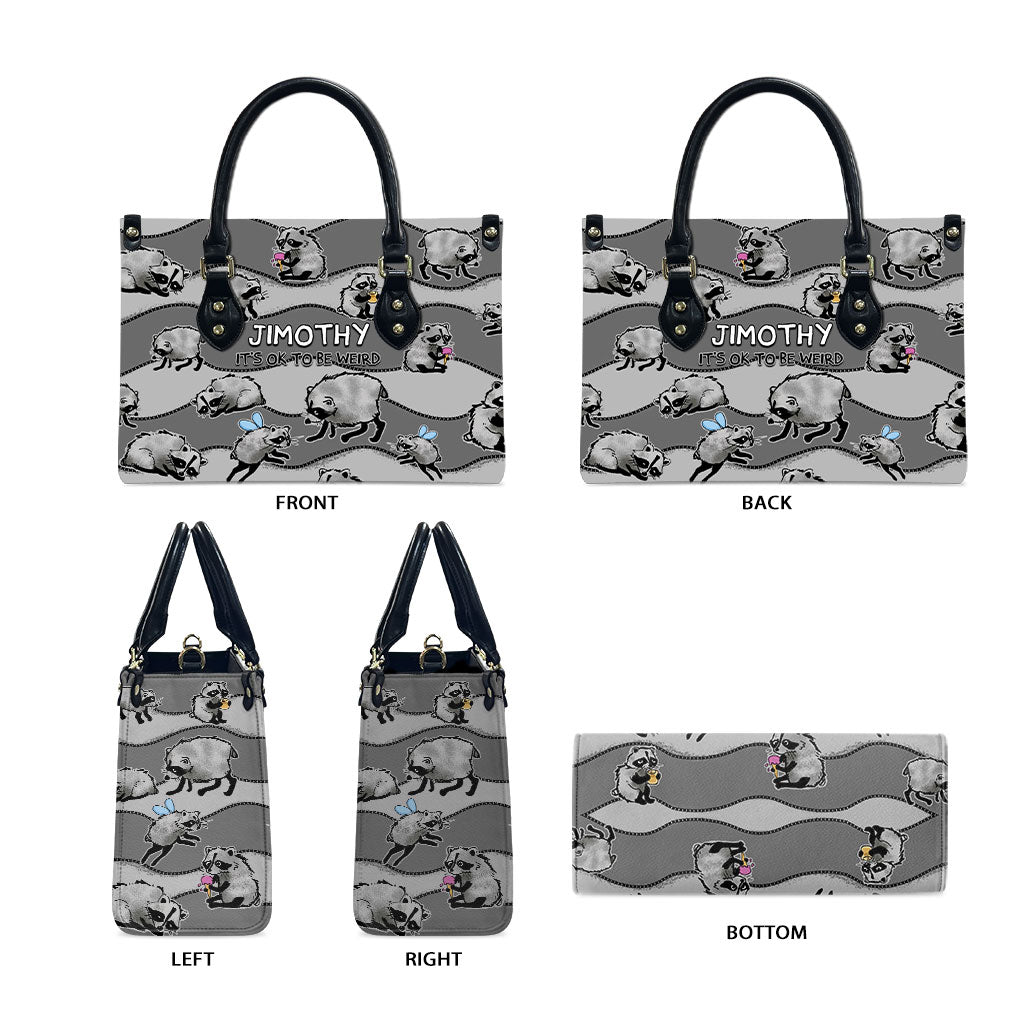 Jimothy The Raccoon Leather Bag It's Ok To Be Weird Raccoons Cute Sketch Pattern