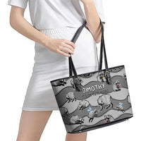 Jimothy The Raccoon Leather Tote Bag It's Ok To Be Weird Raccoons Cute Sketch Pattern