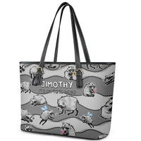 Jimothy The Raccoon Leather Tote Bag It's Ok To Be Weird Raccoons Cute Sketch Pattern
