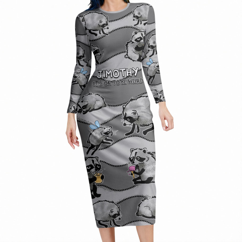 Jimothy The Raccoon Long Sleeve Bodycon Dress It's Ok To Be Weird Raccoons Cute Sketch Pattern