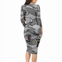 Jimothy The Raccoon Long Sleeve Bodycon Dress It's Ok To Be Weird Raccoons Cute Sketch Pattern