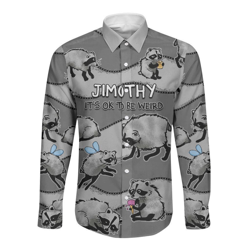 Jimothy The Raccoon Long Sleeve Button Shirt It's Ok To Be Weird Raccoons Cute Sketch Pattern