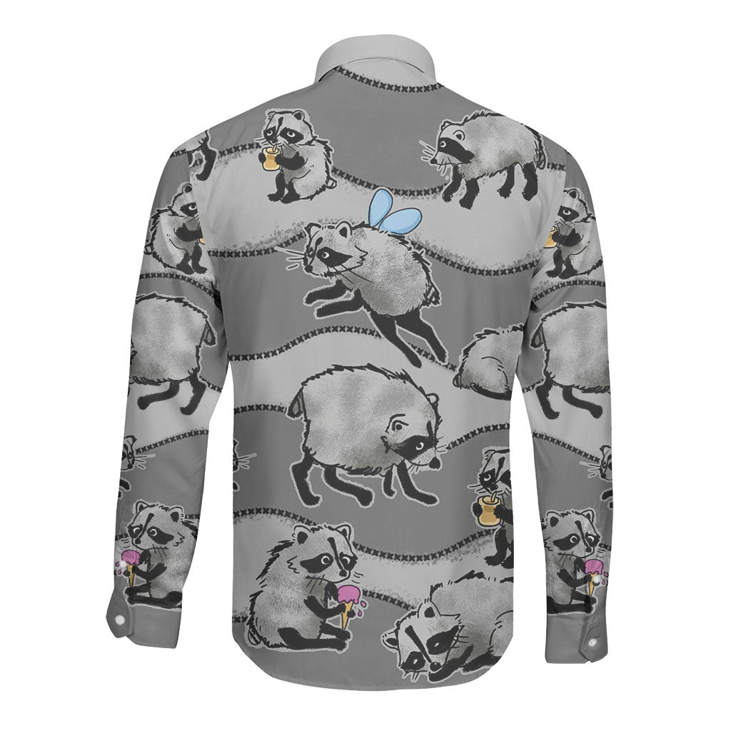 Jimothy The Raccoon Long Sleeve Button Shirt It's Ok To Be Weird Raccoons Cute Sketch Pattern