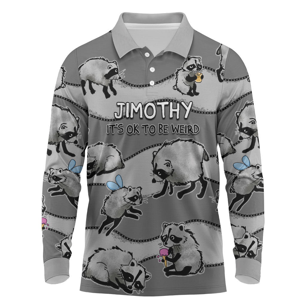 Jimothy The Raccoon Long Sleeve Polo Shirt It's Ok To Be Weird Raccoons Cute Sketch Pattern