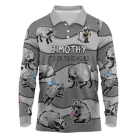 Jimothy The Raccoon Long Sleeve Polo Shirt It's Ok To Be Weird Raccoons Cute Sketch Pattern