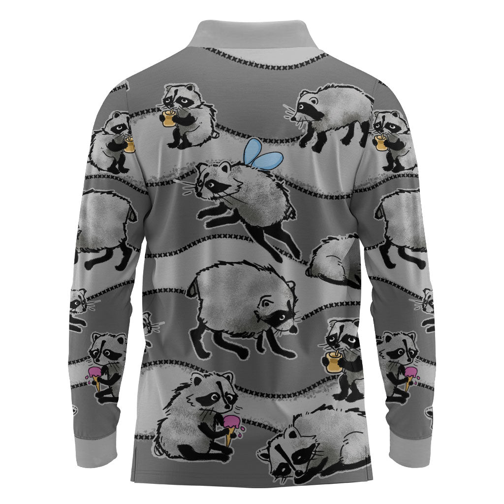 Jimothy The Raccoon Long Sleeve Polo Shirt It's Ok To Be Weird Raccoons Cute Sketch Pattern