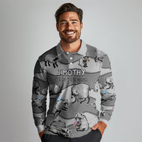 Jimothy The Raccoon Long Sleeve Polo Shirt It's Ok To Be Weird Raccoons Cute Sketch Pattern