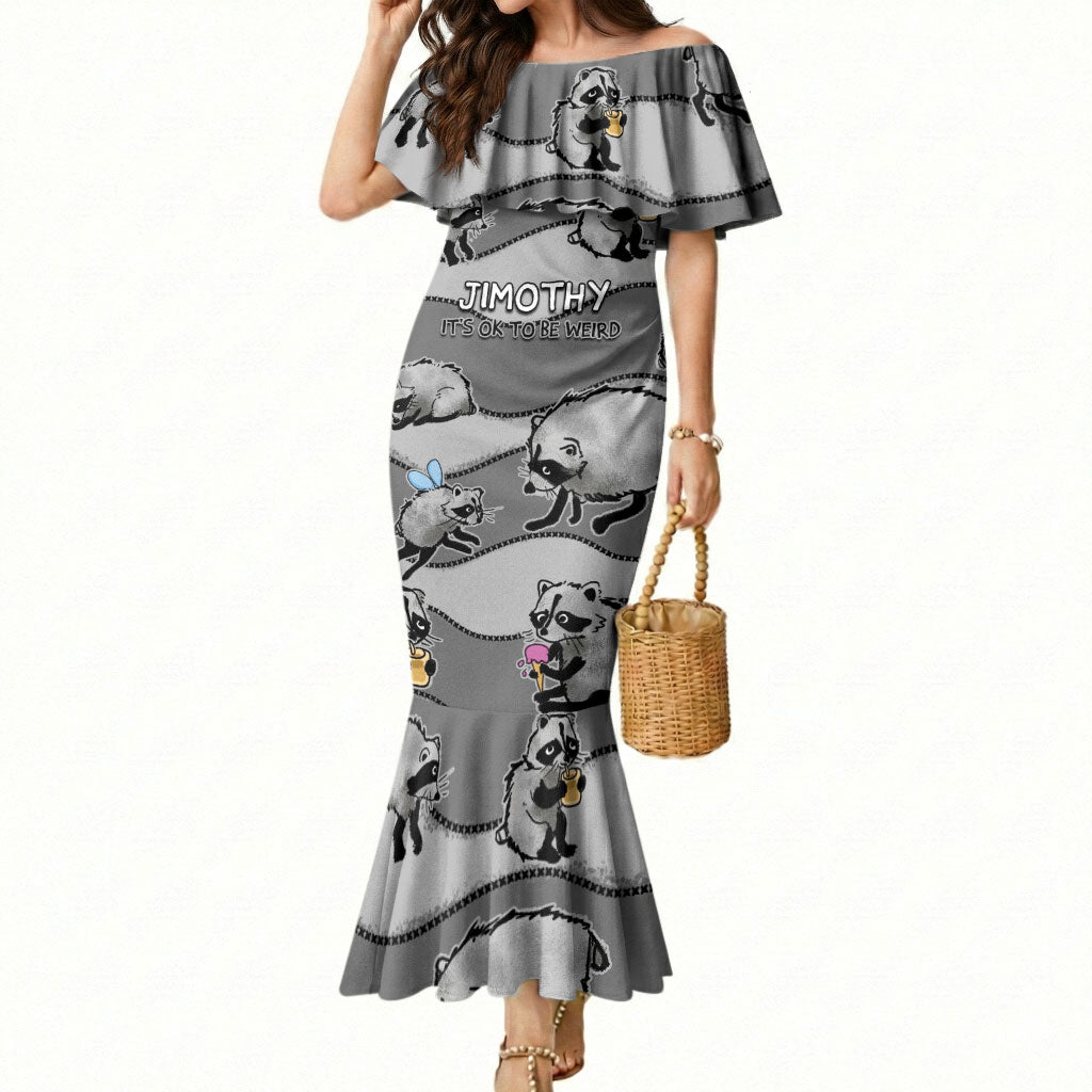 Jimothy The Raccoon Mermaid Dress It's Ok To Be Weird Raccoons Cute Sketch Pattern