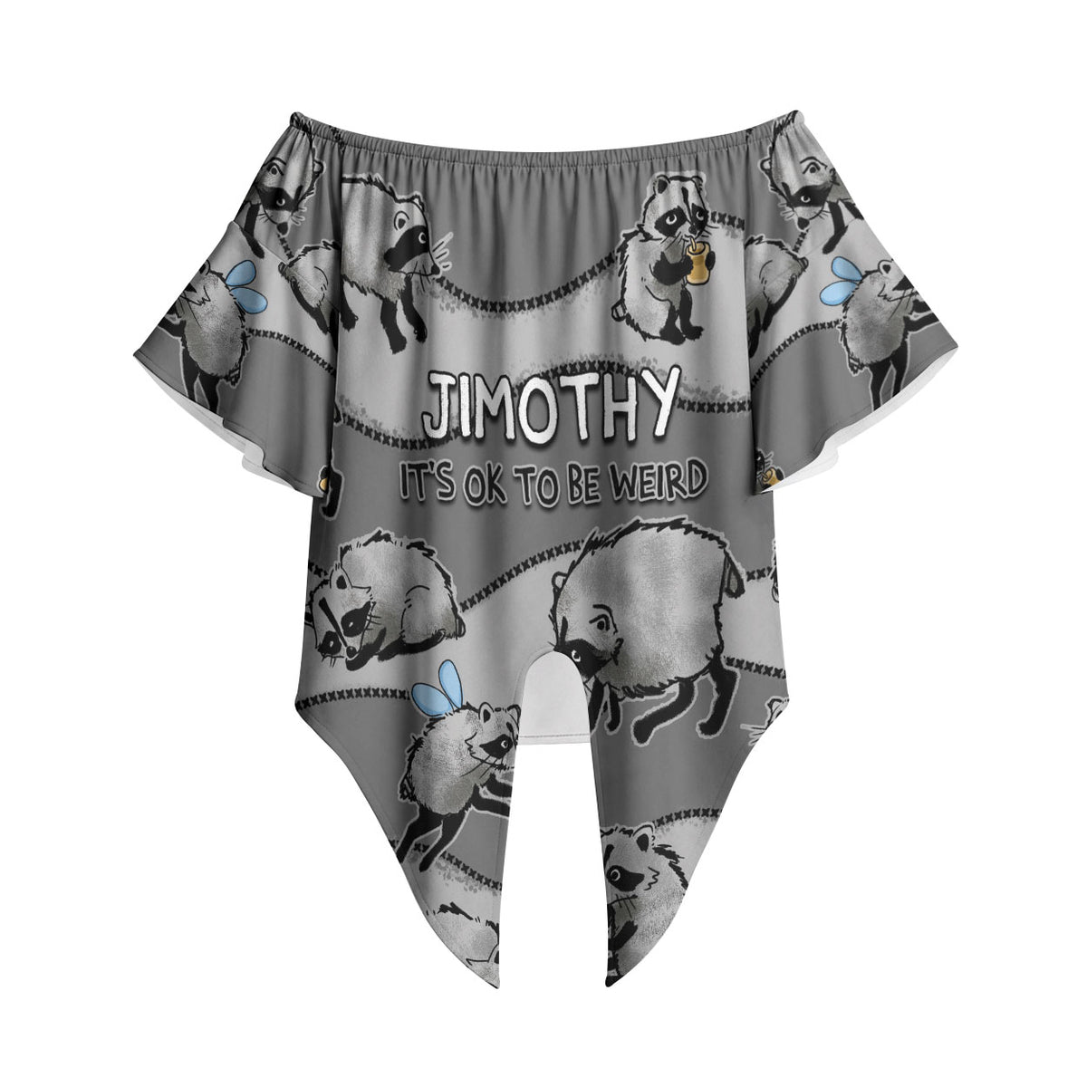 Jimothy The Raccoon Off Shoulder Wrap Waist Top It's Ok To Be Weird Raccoons Cute Sketch Pattern