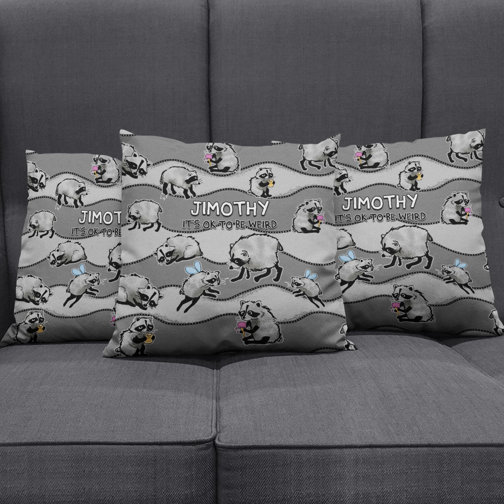 Jimothy The Raccoon Pillow Cover It's Ok To Be Weird Raccoons Cute Sketch Pattern