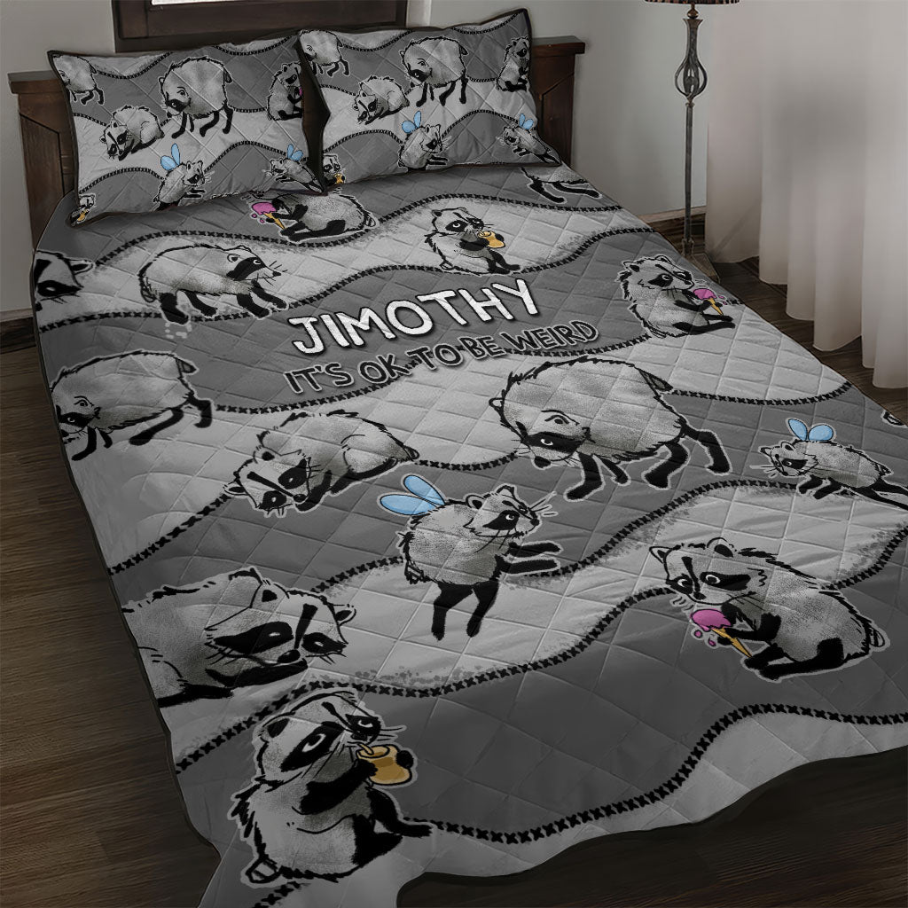 Jimothy The Raccoon Quilt Bed Set It's Ok To Be Weird Raccoons Cute Sketch Pattern