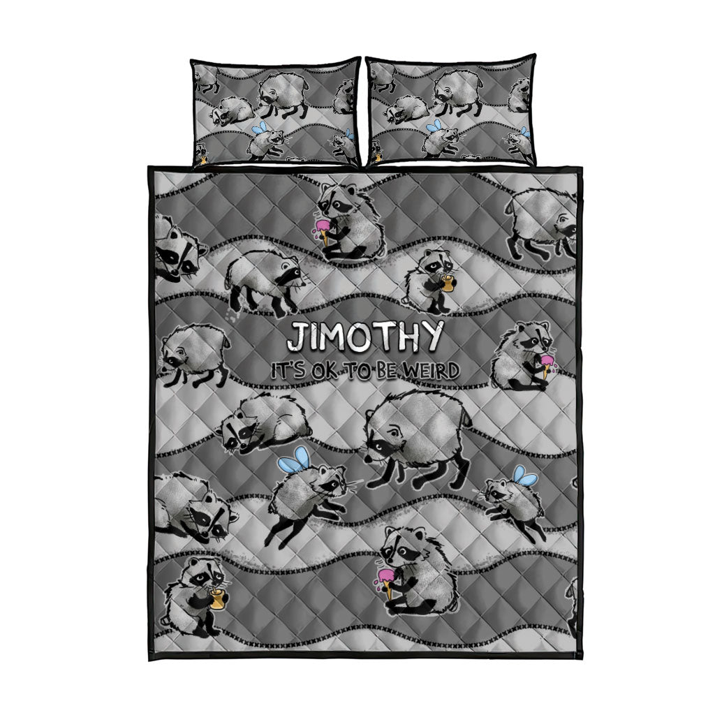 Jimothy The Raccoon Quilt Bed Set It's Ok To Be Weird Raccoons Cute Sketch Pattern