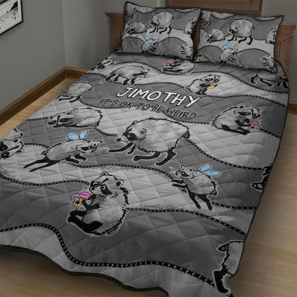 Jimothy The Raccoon Quilt Bed Set It's Ok To Be Weird Raccoons Cute Sketch Pattern