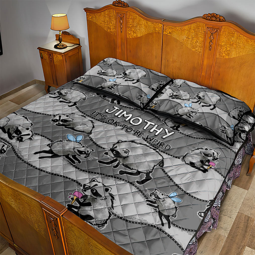 Jimothy The Raccoon Quilt Bed Set It's Ok To Be Weird Raccoons Cute Sketch Pattern