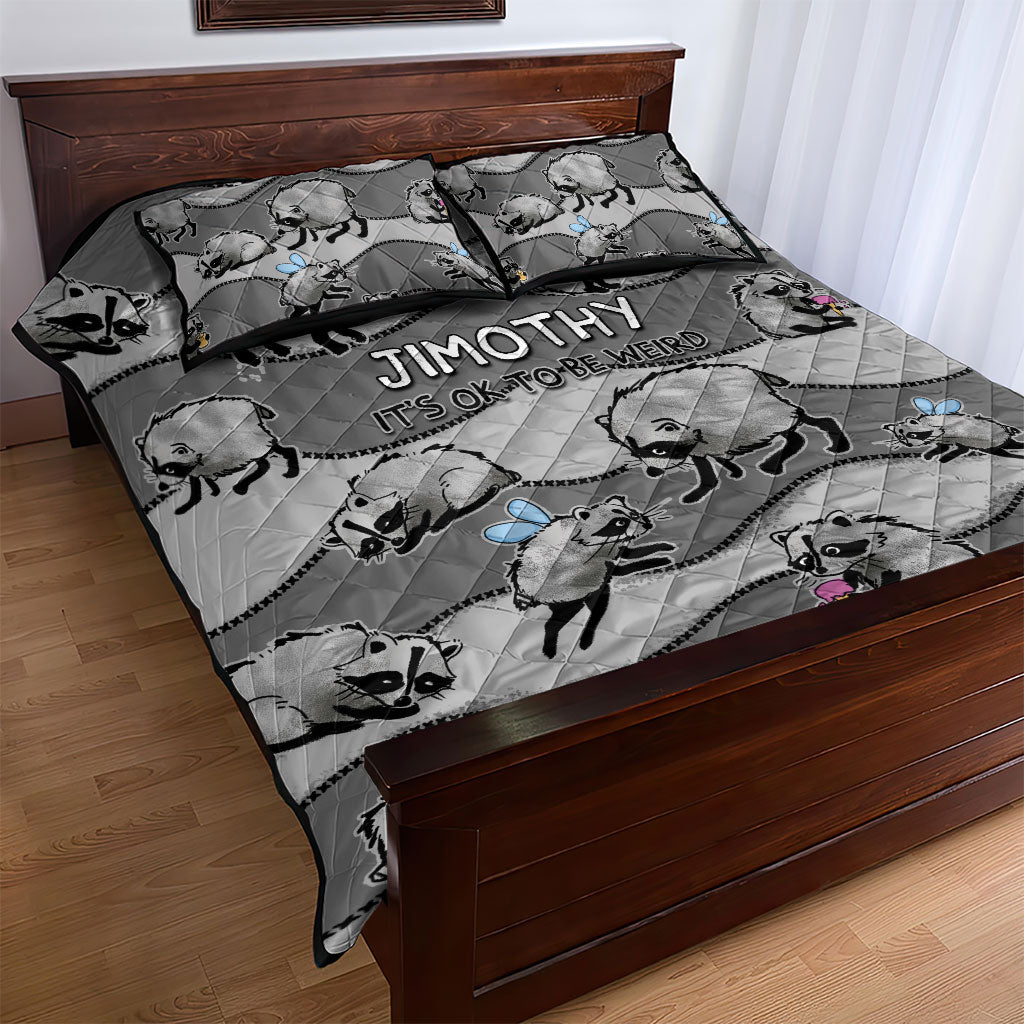 Jimothy The Raccoon Quilt Bed Set It's Ok To Be Weird Raccoons Cute Sketch Pattern