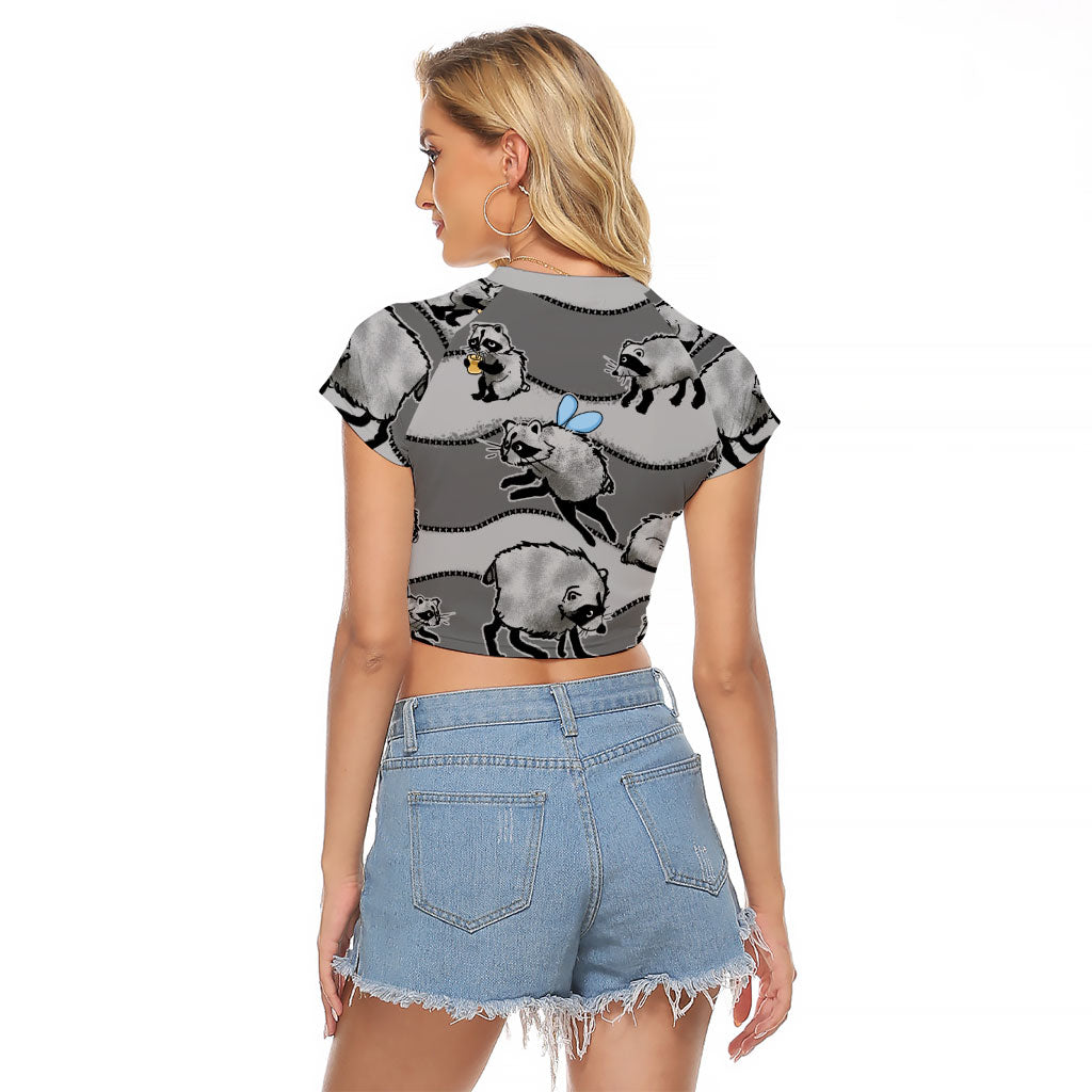 Jimothy The Raccoon Raglan Cropped T Shirt It's Ok To Be Weird Raccoons Cute Sketch Pattern