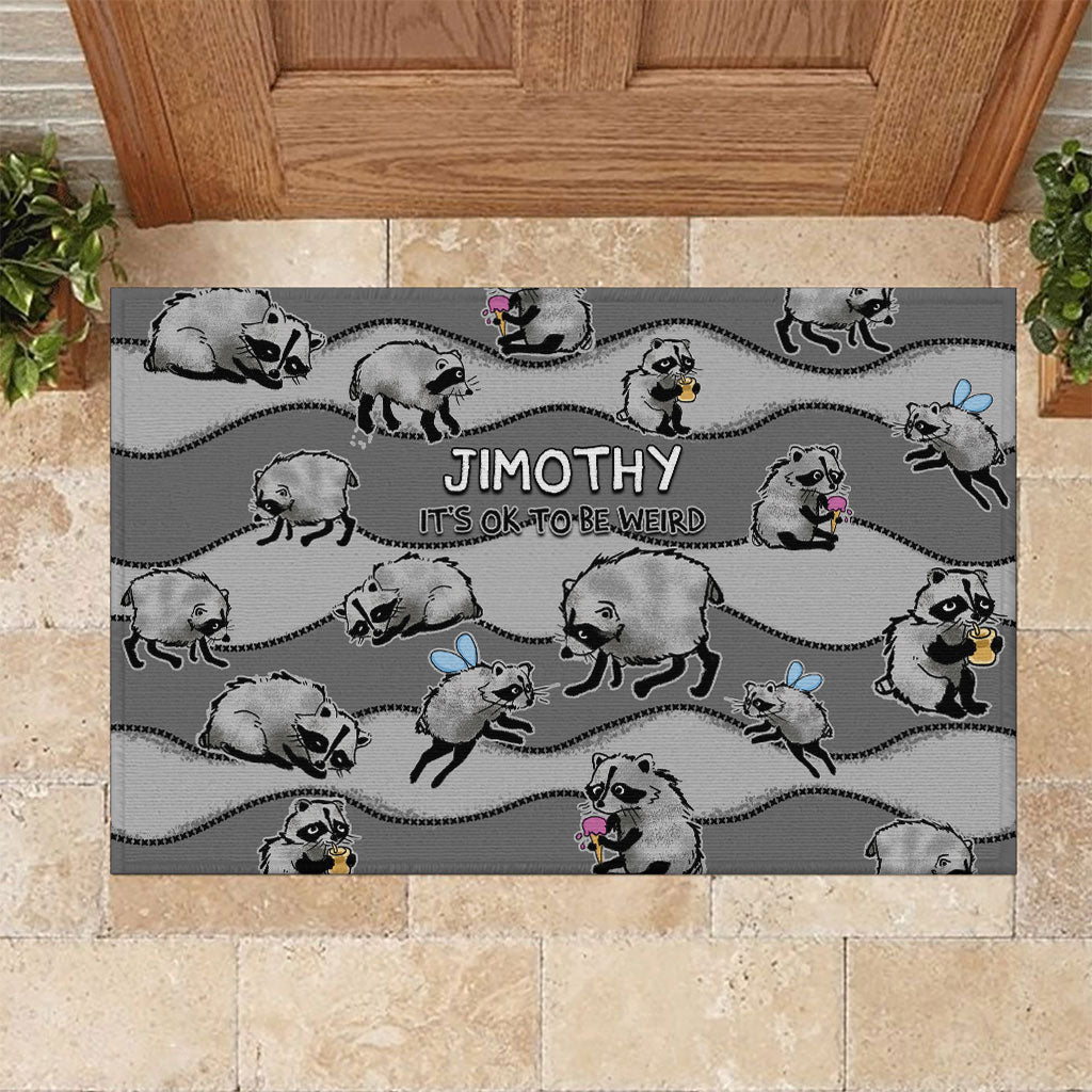 Jimothy The Raccoon Rubber Doormat It's Ok To Be Weird Raccoons Cute Sketch Pattern