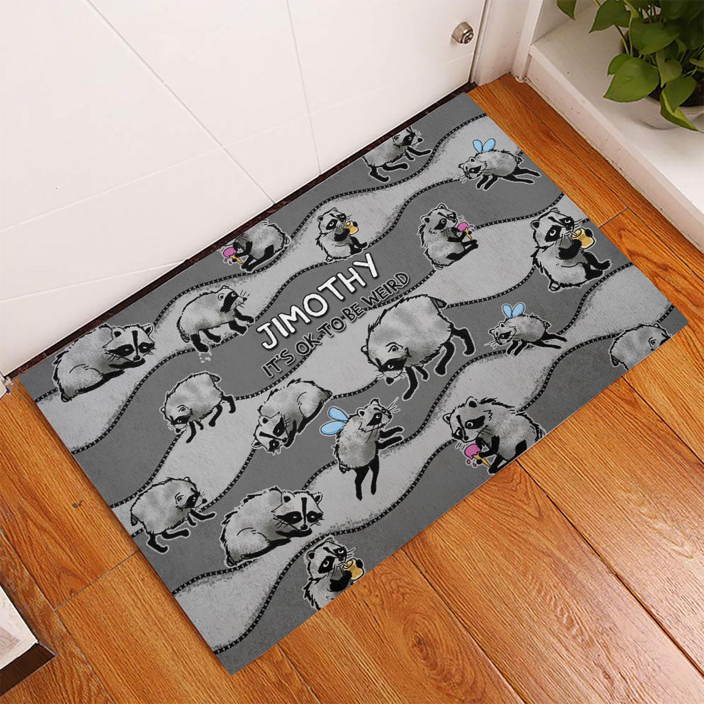Jimothy The Raccoon Rubber Doormat It's Ok To Be Weird Raccoons Cute Sketch Pattern