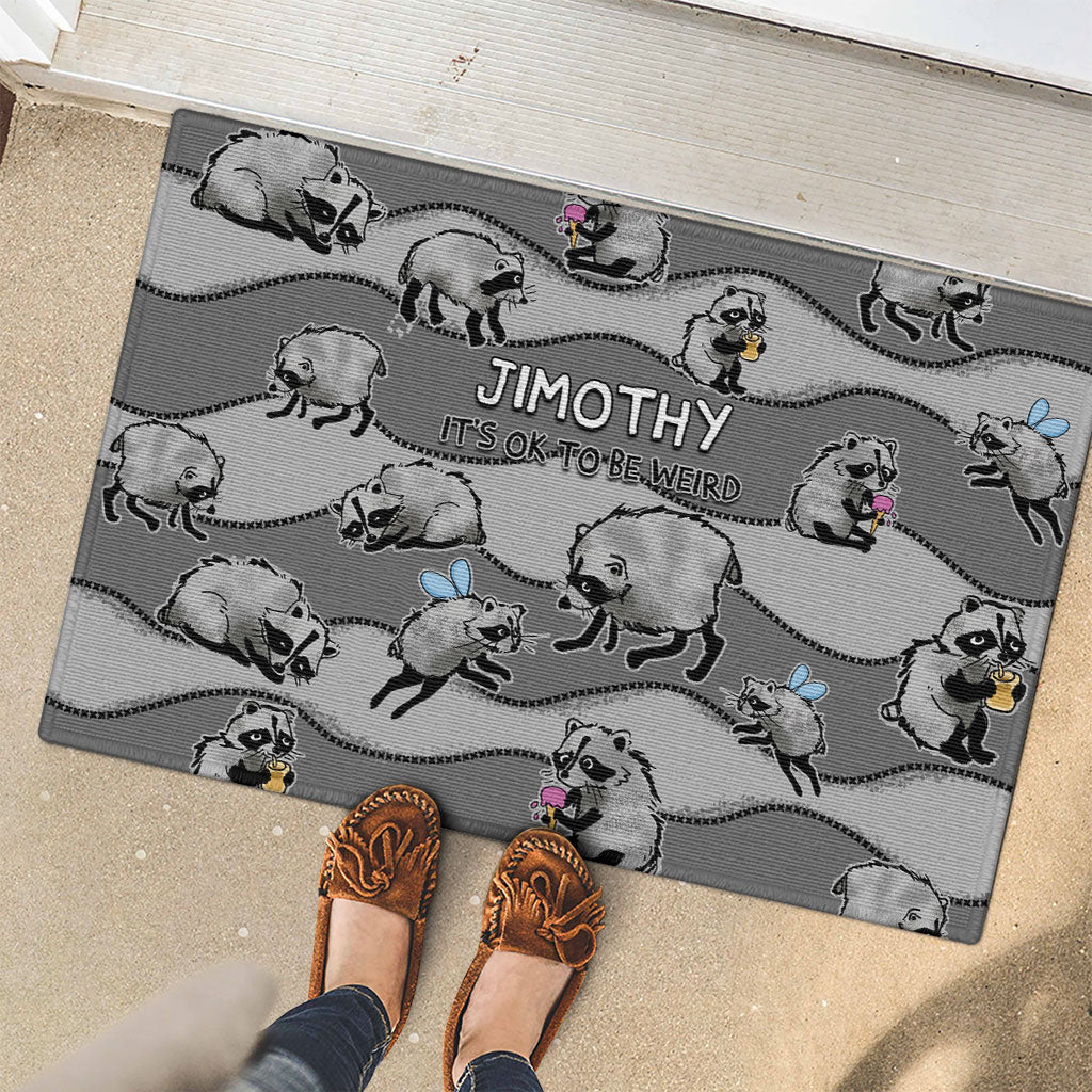 Jimothy The Raccoon Rubber Doormat It's Ok To Be Weird Raccoons Cute Sketch Pattern