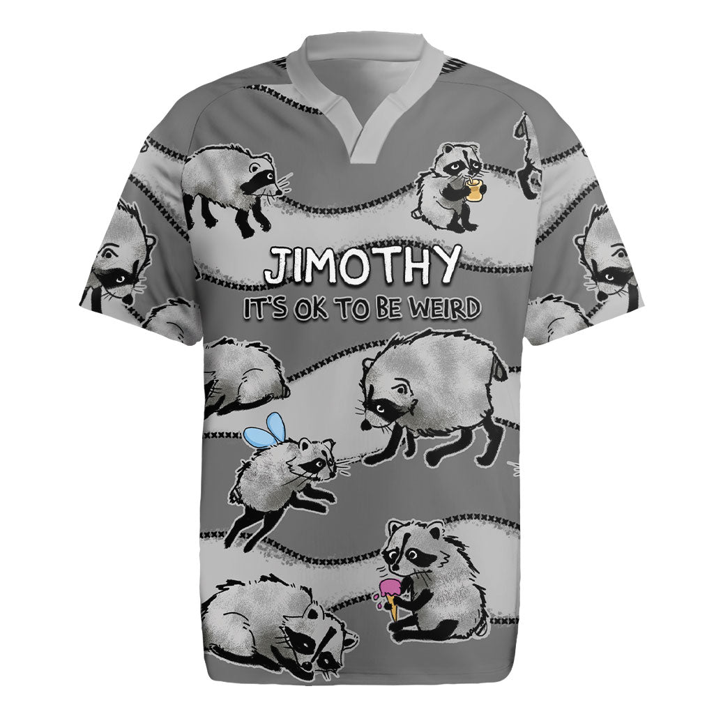 Jimothy The Raccoon Rugby Jersey It's Ok To Be Weird Raccoons Cute Sketch Pattern