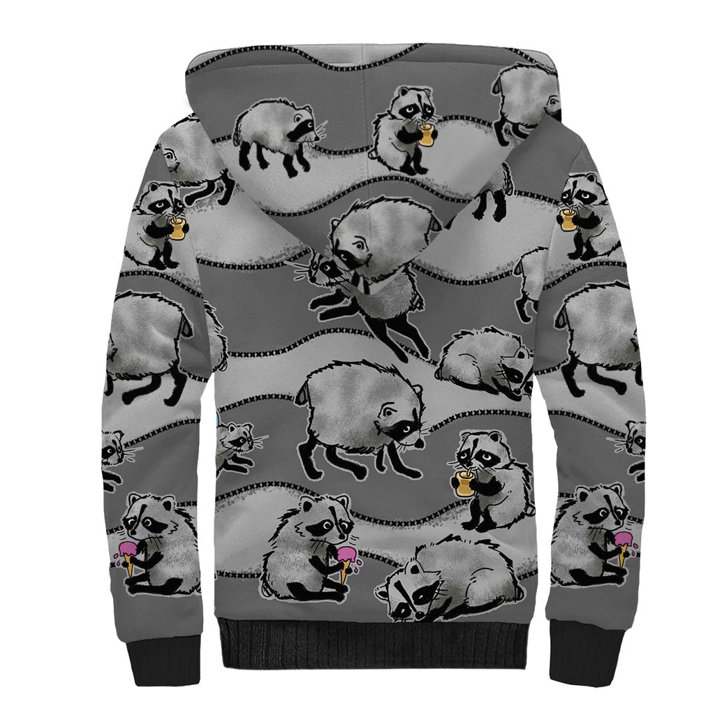 Jimothy The Raccoon Sherpa Hoodie It's Ok To Be Weird Raccoons Cute Sketch Pattern