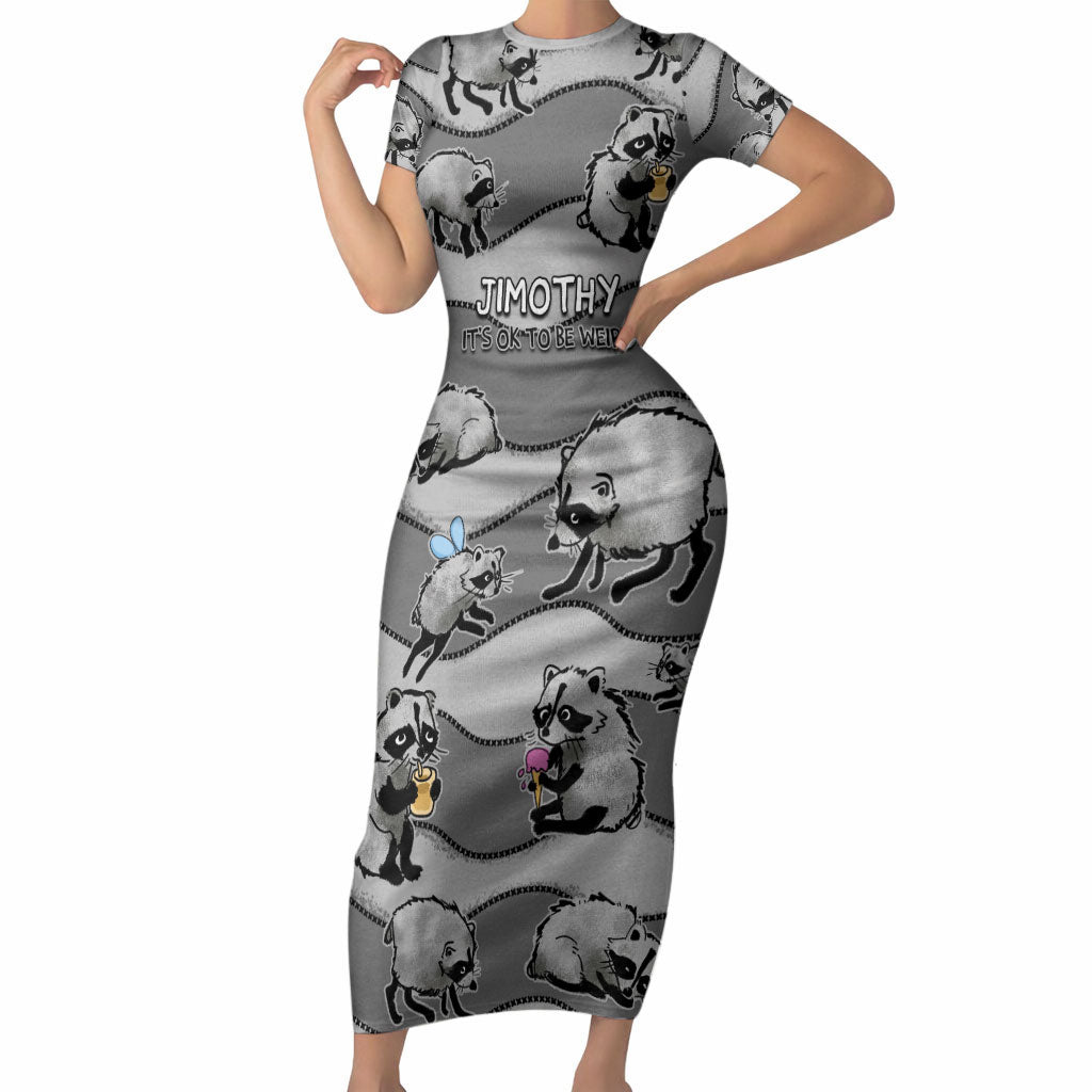 Jimothy The Raccoon Short Sleeve Bodycon Dress It's Ok To Be Weird Raccoons Cute Sketch Pattern